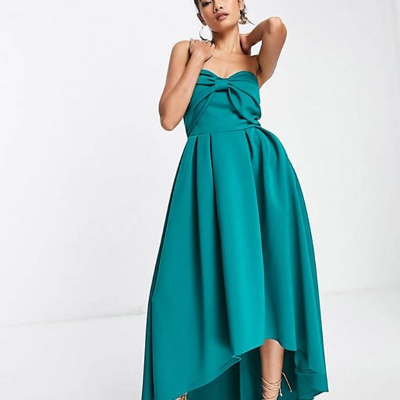 ASOS high low midi dress in emerald green - Picture 1 of 9